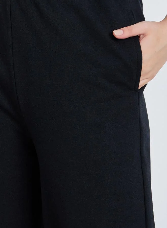 Styli Women Black High-Rise Wide Leg Joggers